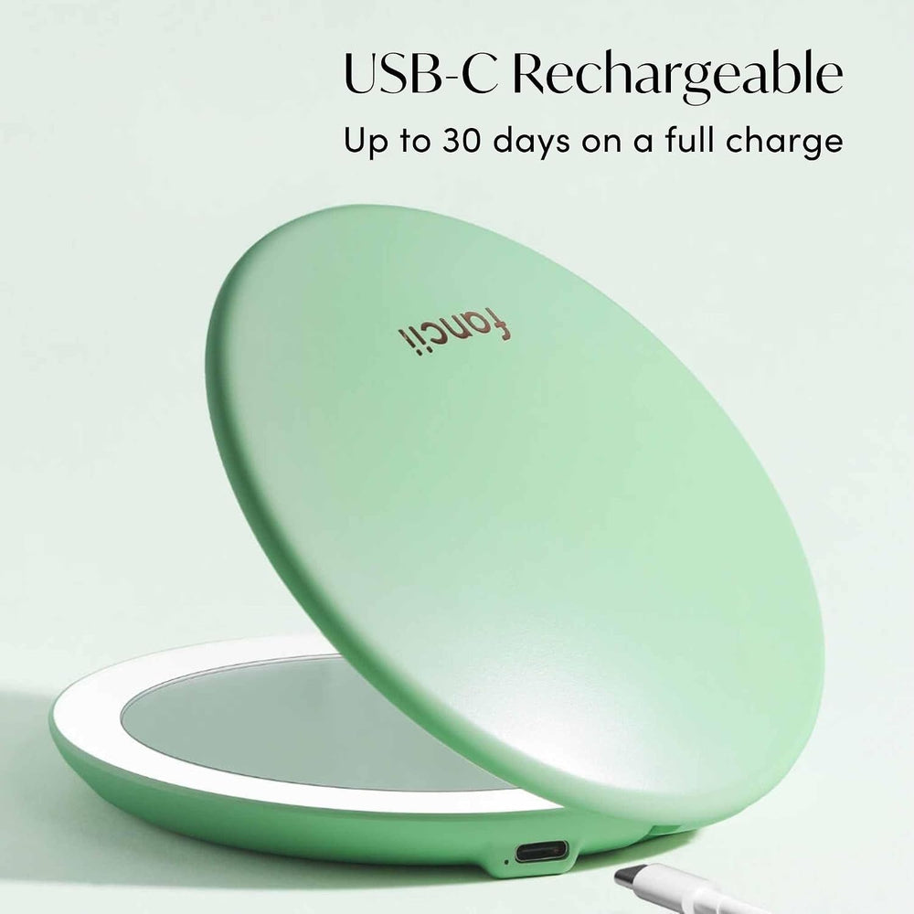 Fancii Taylor LED Lighted Compact Makeup Mirror, Rechargeable, 10x /1x Magnif...