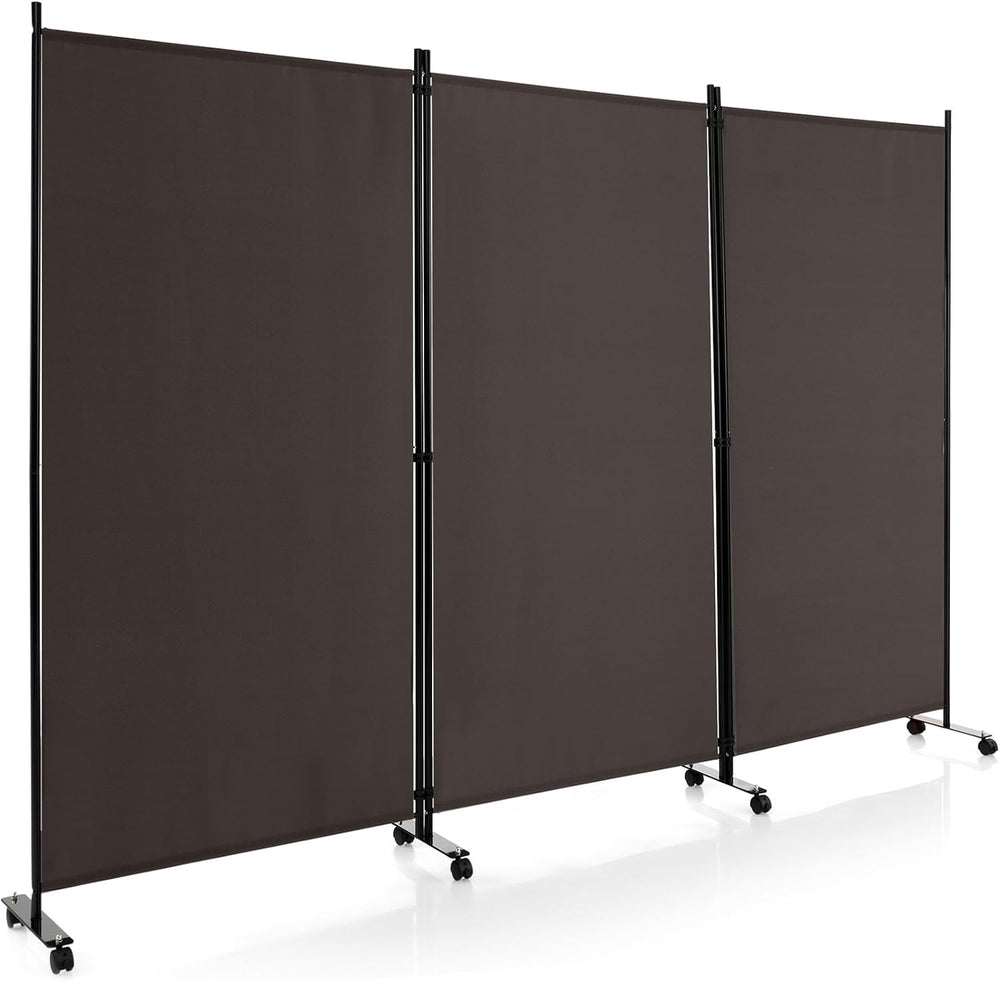 Giantex 3 Panel Folding Room Divider with Wheels, 103" x 71", Brown
