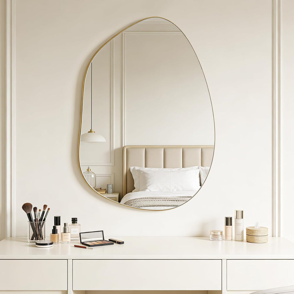 Irregular Asymmetrical Wall Mirror, 32x24 Inch Gold Mirror for Bathroom