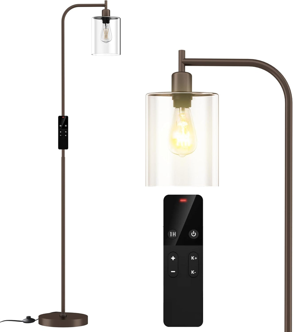 Wio-Mio Industrial Floor Lamp with Glass Shade, LED Bulbs Included