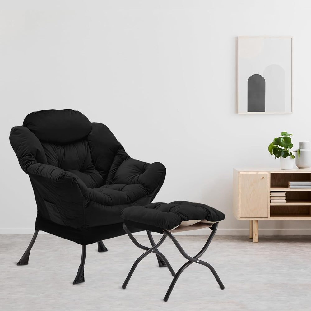 Youtanic Lazy Chair with Folding Ottoman, Accent Chair Velvet Upholstered wit...