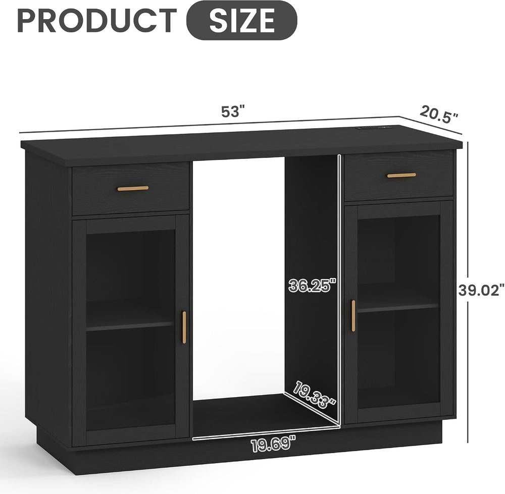 COCO DESIGN Coffee Bar Cabinet with Fridge Space and Power Outlet, Black
