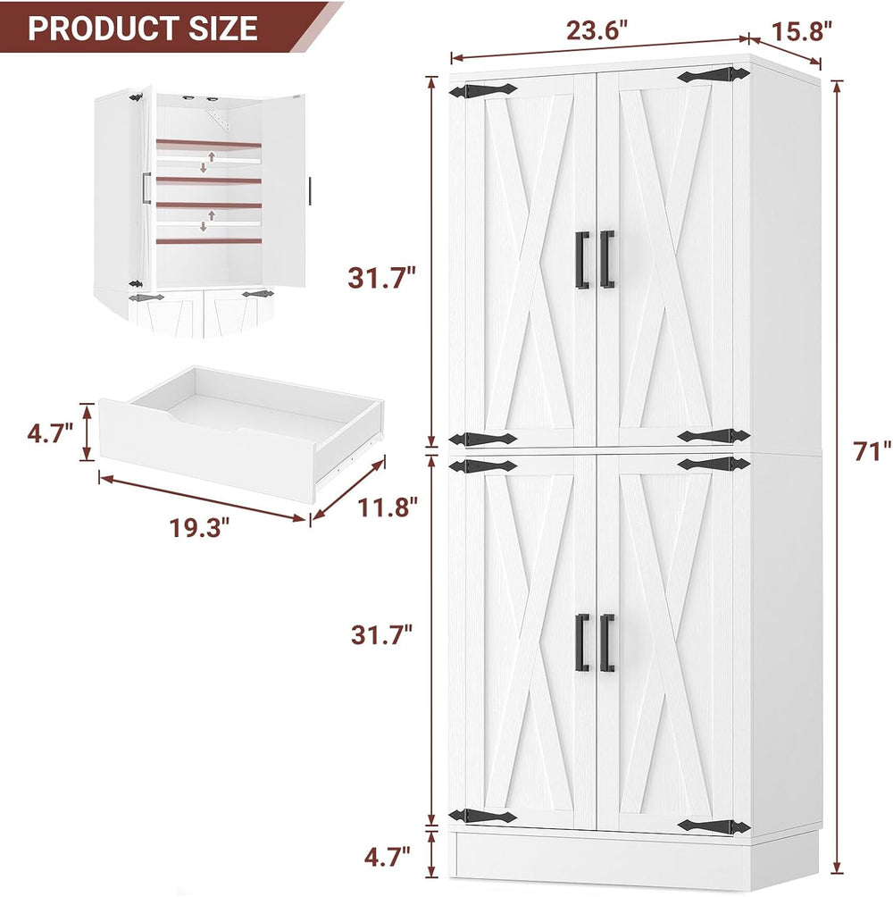 Unikito 71" Kitchen Pantry Storage Cabinet with Adjustable Shelves, Drawer