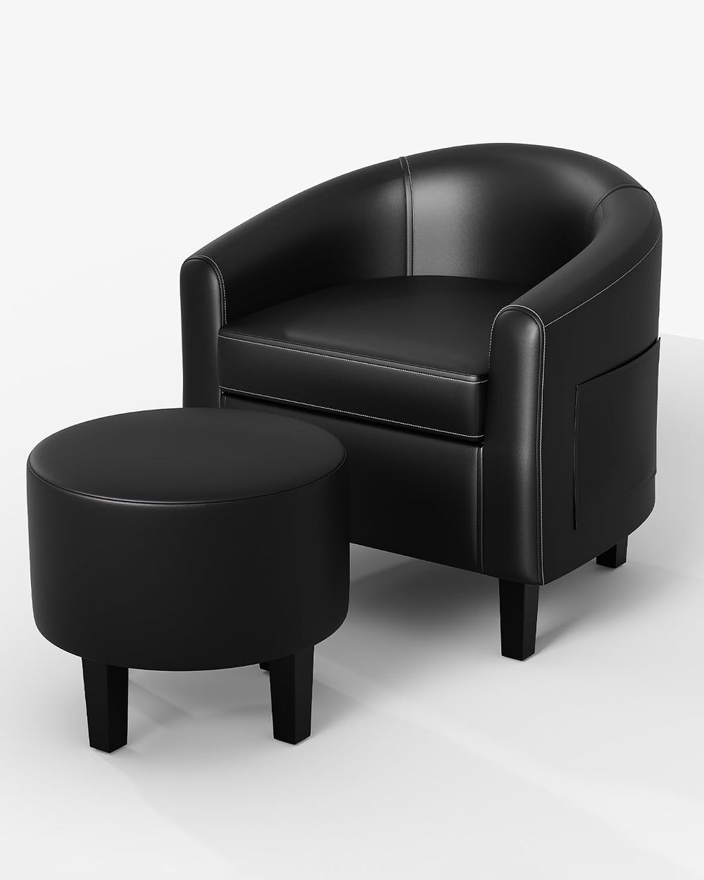 GarveeHome Chair and Ottoman Set, PU Leather Barrel Chair, Small Chair for Be...
