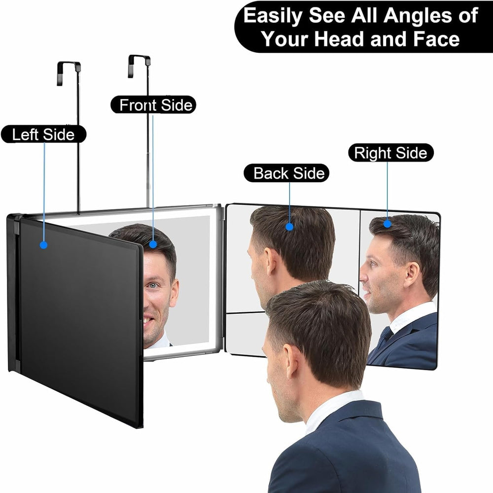 Vanexiss Rechargeable 3 Way Mirror with Lights & Hook for Self Hair Cutting