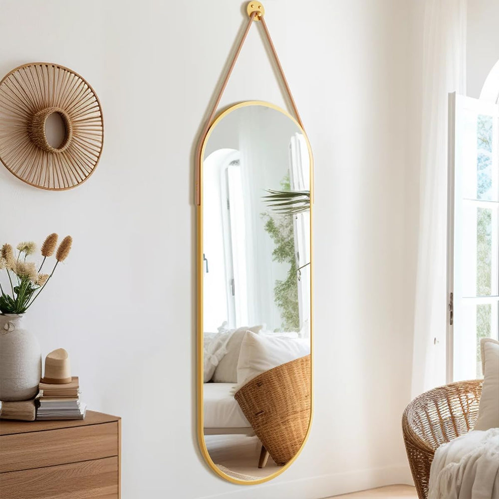 Dewfig 48"x16" Full Length Mirror, Oval Wall Mirror, Leather Strap,...