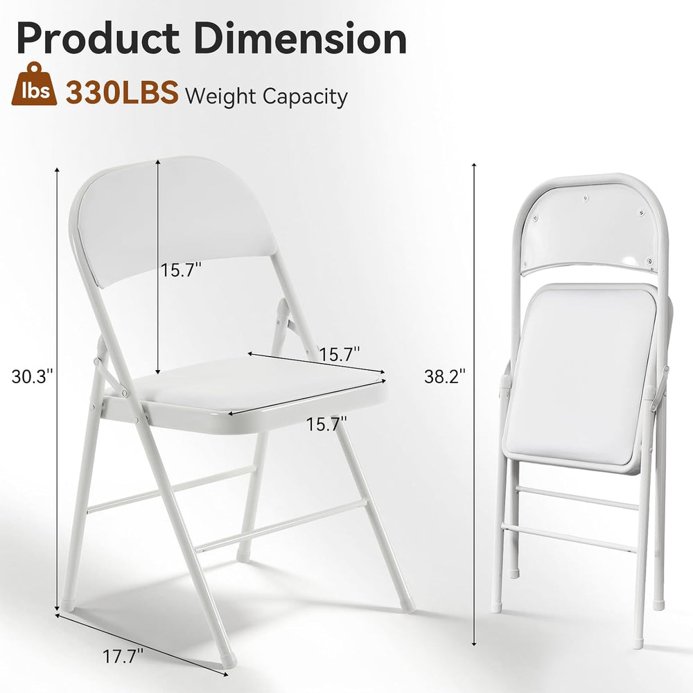 Karl home 4 Pack White Folding Chairs with Padded Seats, 330lbs Capacity