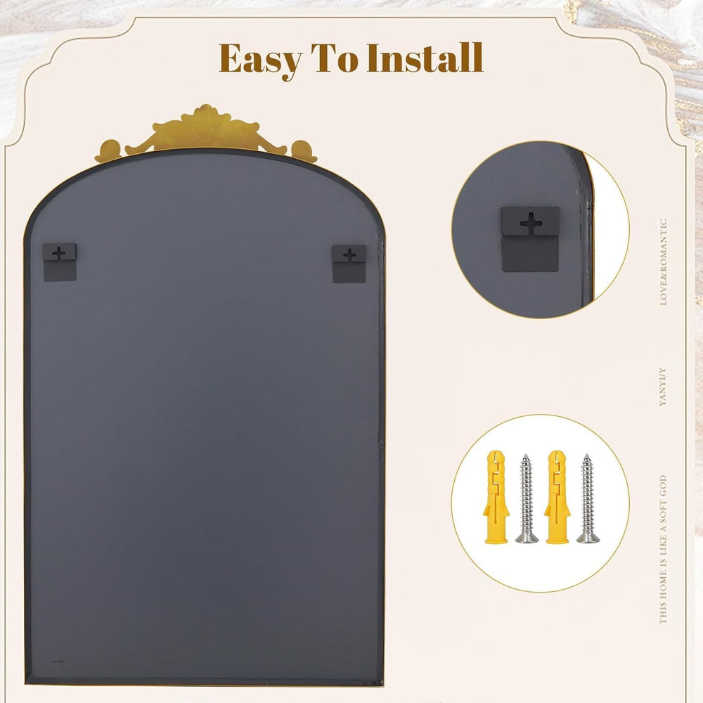 Dewfig Vintage Arched Wall Mirror, 36"x24" Antique Bronze Bathroom ...