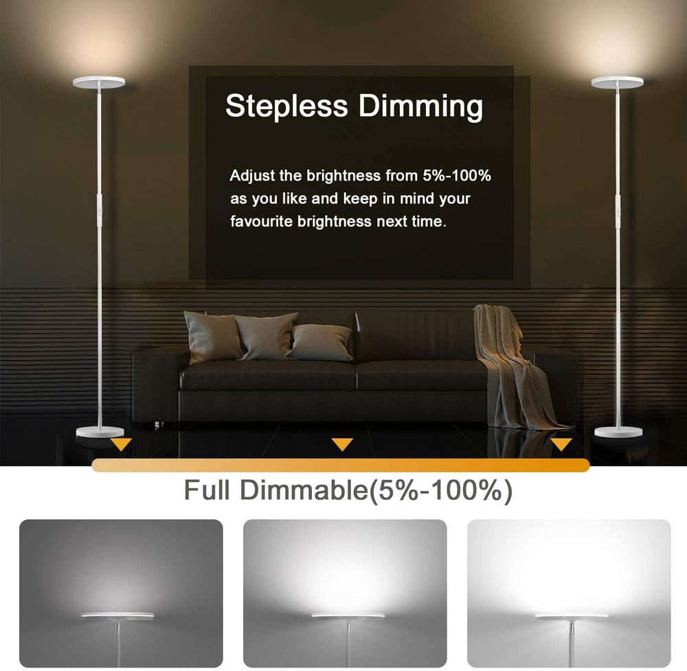 JOOFO LED Torchiere Floor Lamp with Remote, Stepless Dimmable Pearl White