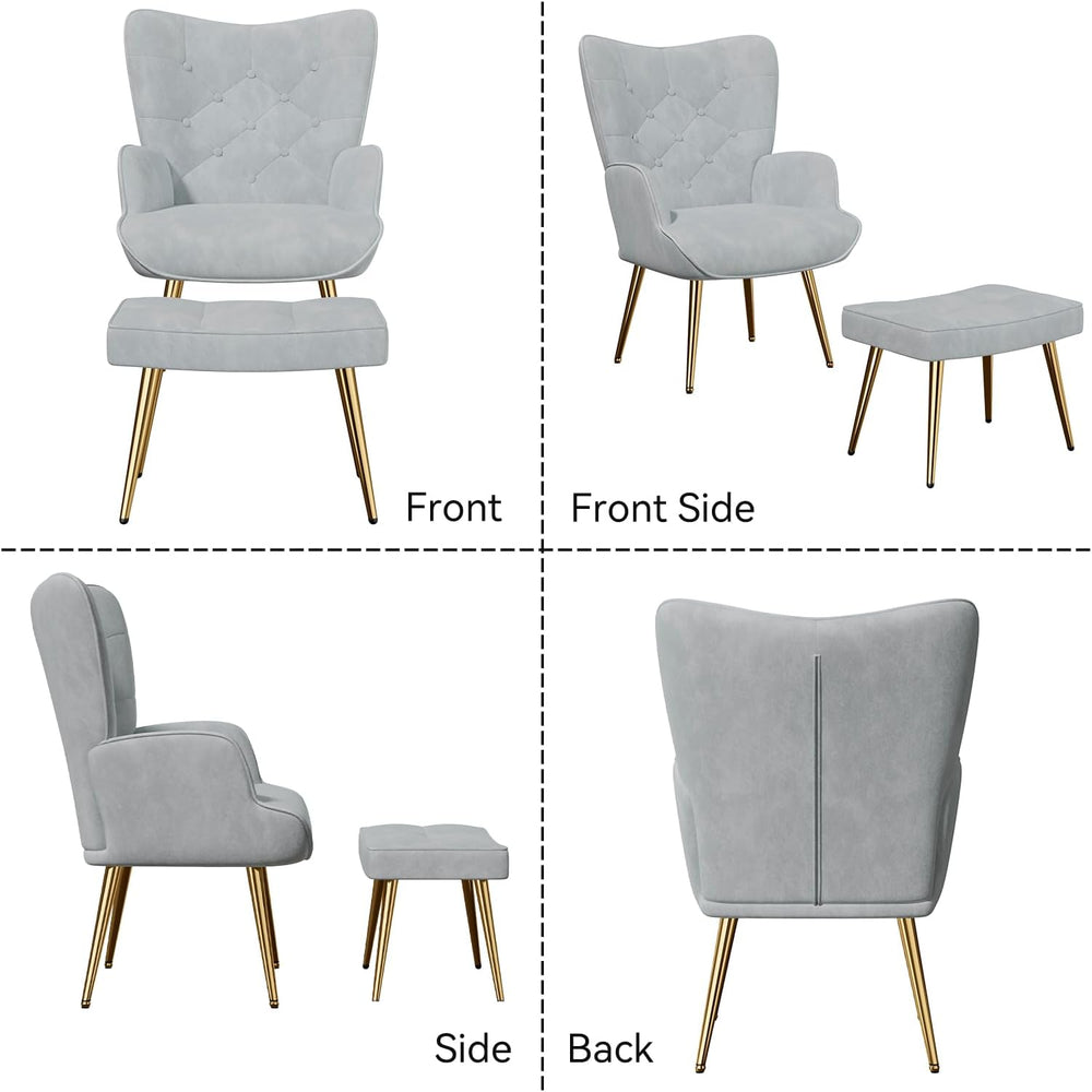 Nalupatio Set of 2 Accent Chairs with Ottoman Footstools, Mid Century Modern ...