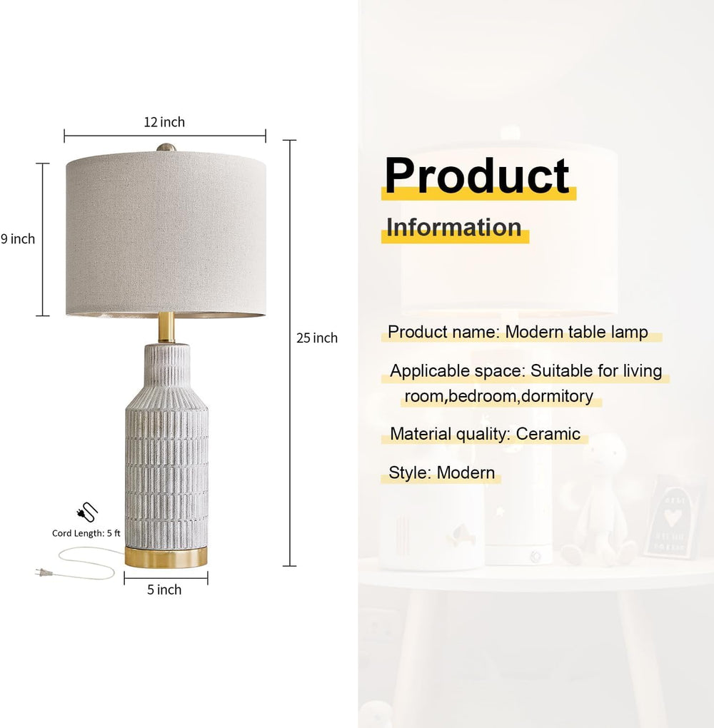 USumkky 25" Modern Ceramic Lamps Single Table Lamp for Living Room Bedro...