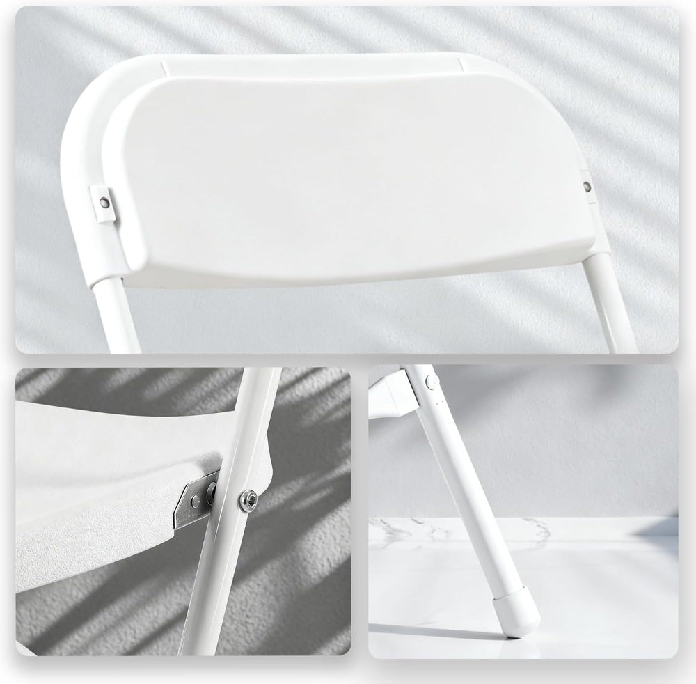 10 Pack White Plastic Folding Chairs,Steel Frame,350lb