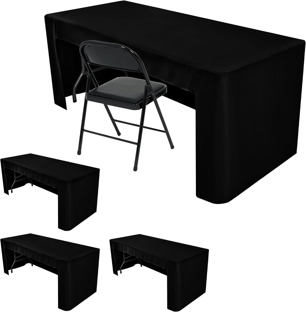 HolidayIdeas 4-Pack 4ft Open Back Fitted Tablecloths for Craft Shows Black