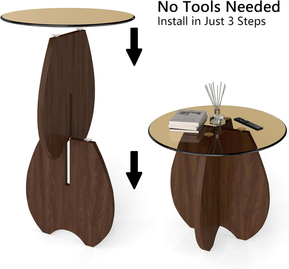 Shell-Shaped Coffee & Side Table with MDF Frame & Amber Tempered Glas...