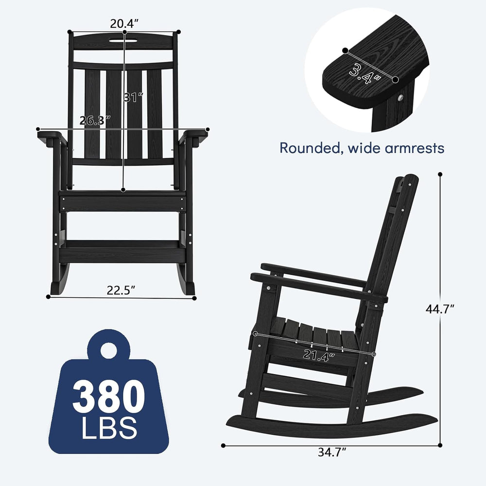Plawdlik Outdoor Rocking Chair Set of 2, All-Weather Patio Rocker, Black