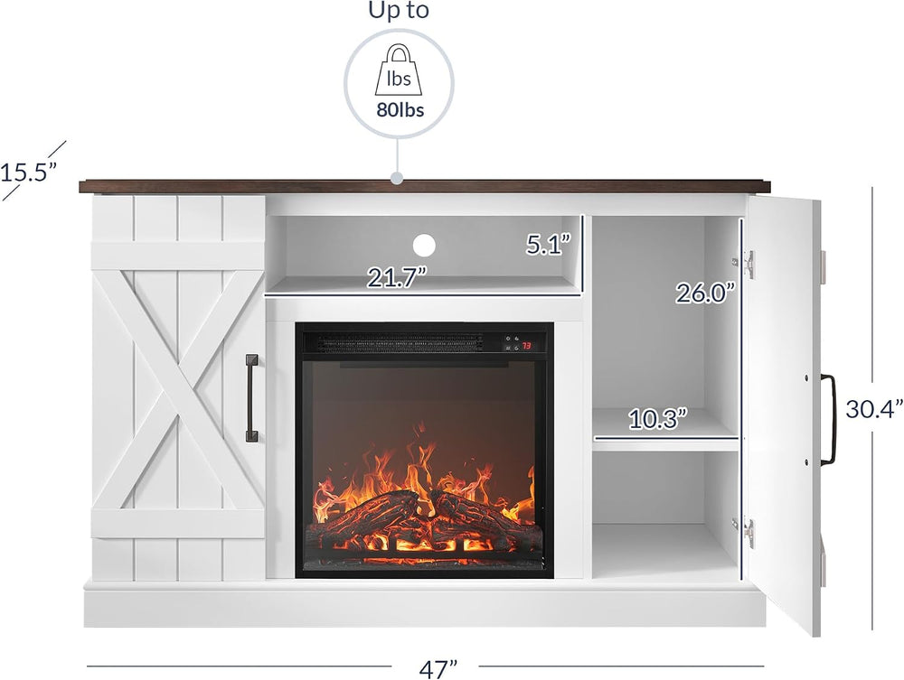 BELLEZE Veropeso 47" TV Stand with 18" Electric Fireplace - White