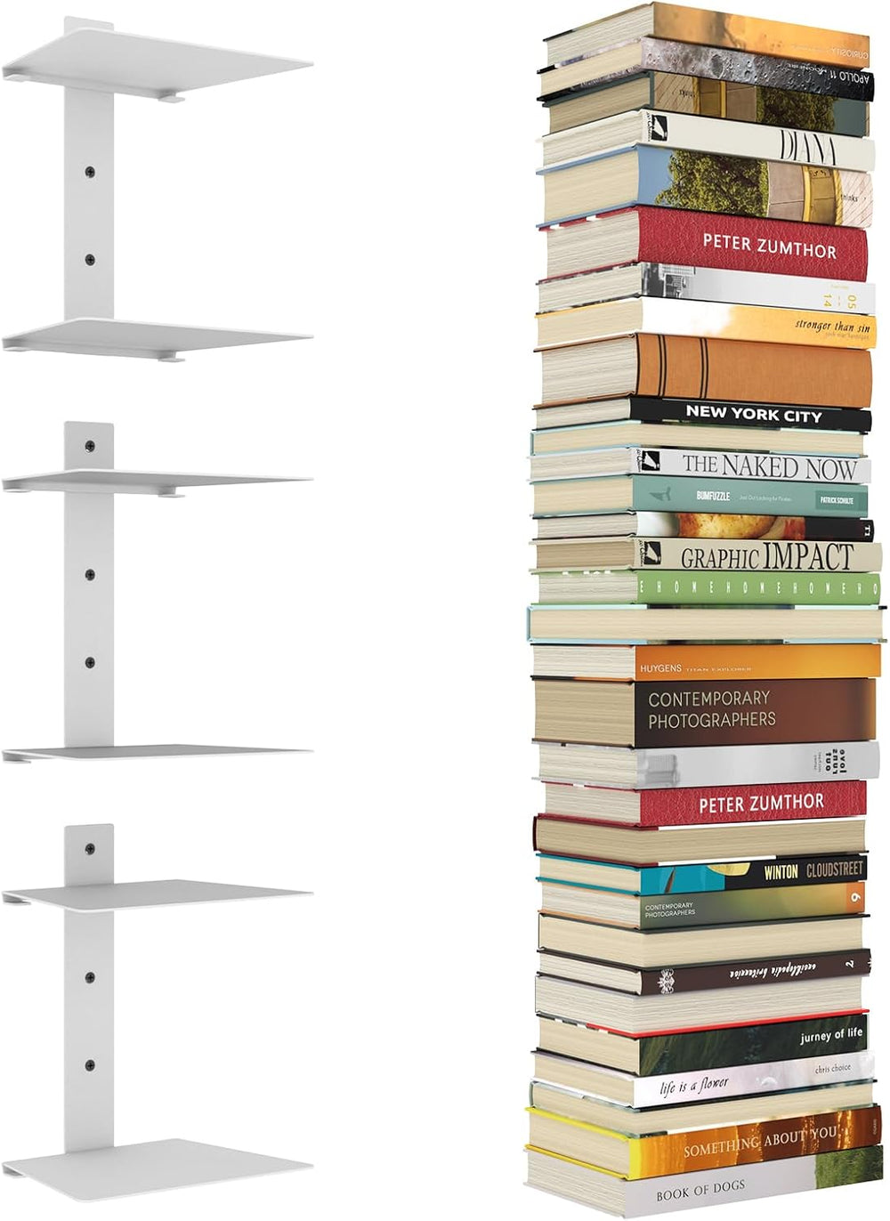 Mefirt Invisible Floating Bookshelves for Wall, 6 Tier Vertical Spine Book To...