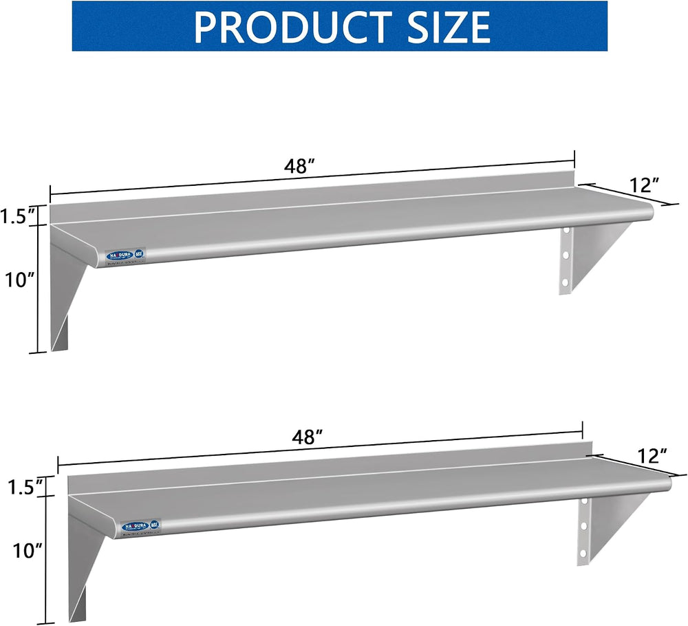 HARDURA Stainless Steel Shelf 12" X 48",200Lb, 2 Pack