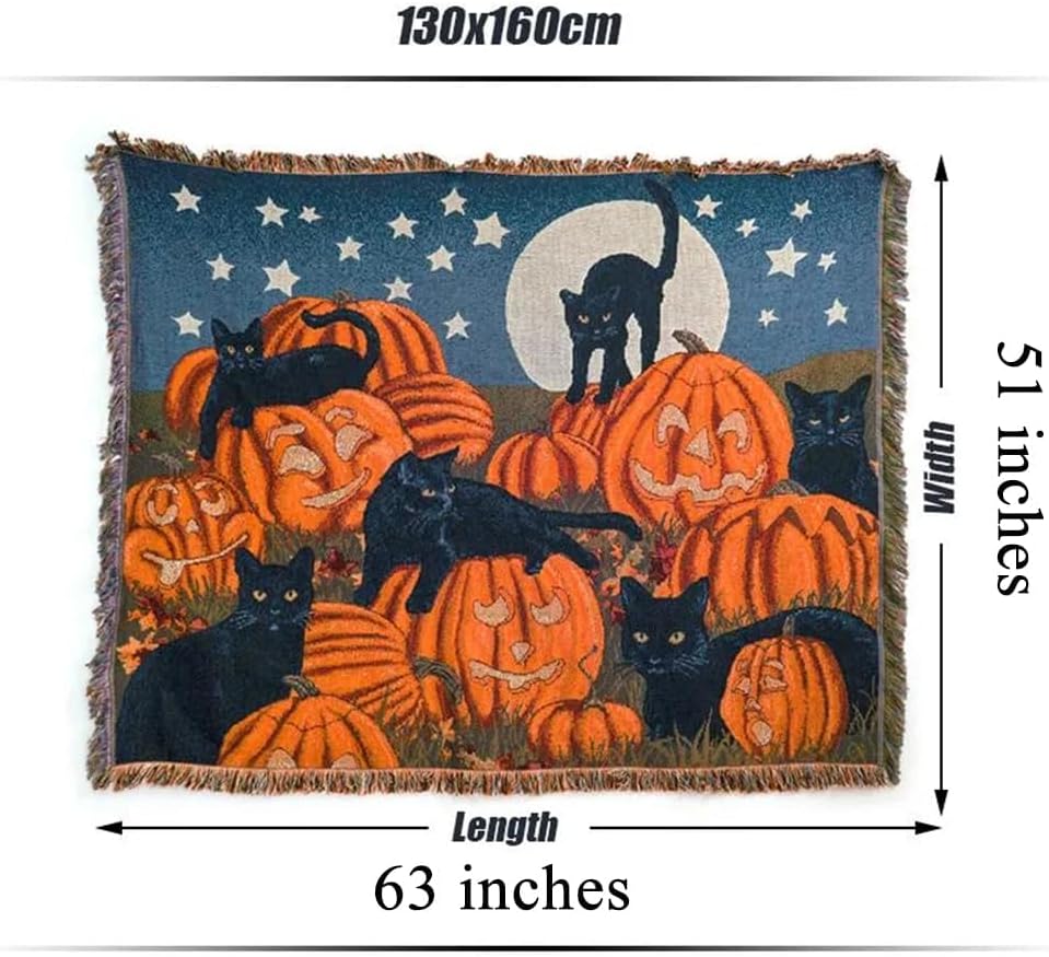 Vintage Halloween Blanket Cat Blanket Sofa Throw Blanket Chair Sofa Couch Bed...