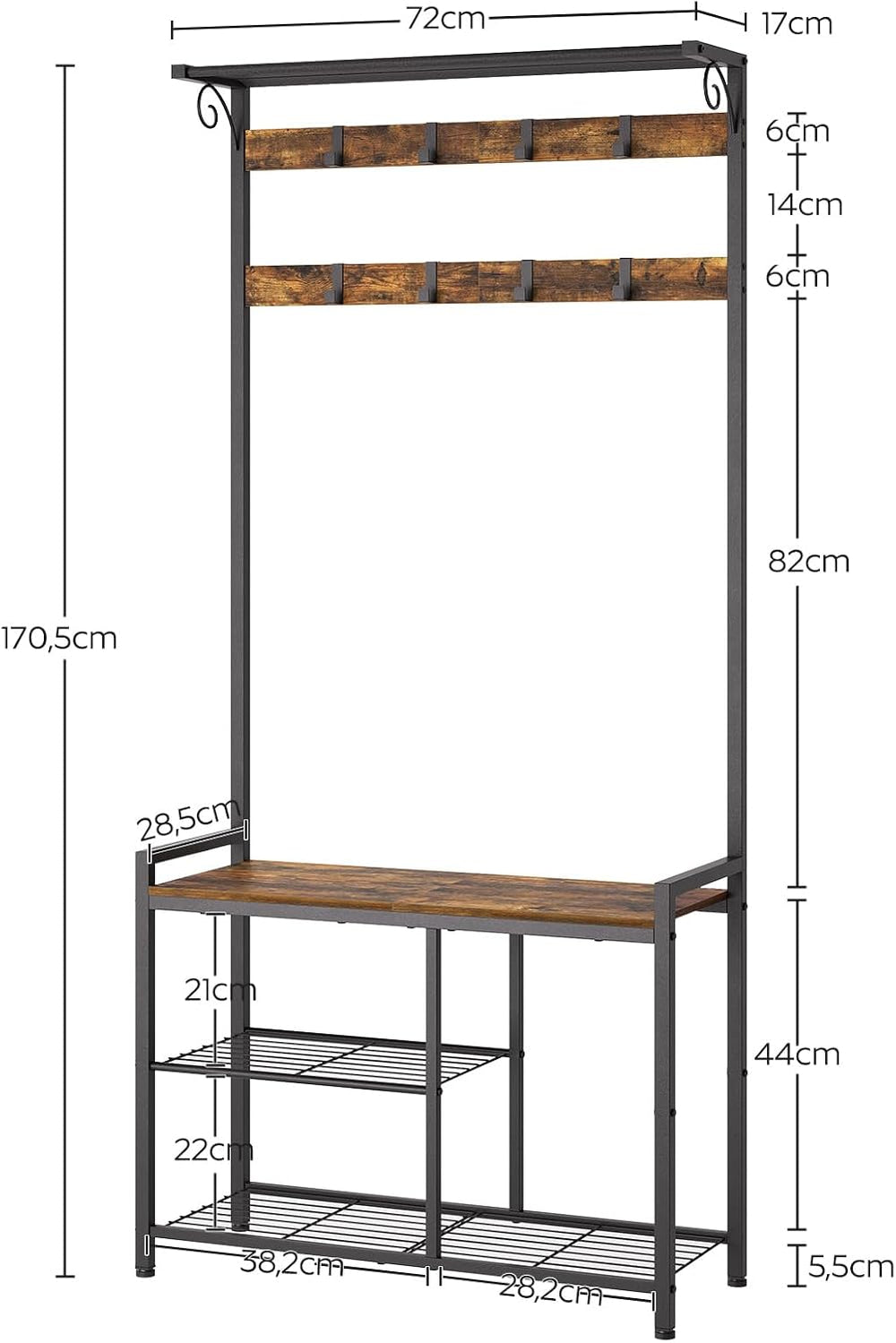 YATINEY Coat Rack Shoe Bench, 4-in-1 Hall Tree with Storage Shelves and Hangi...