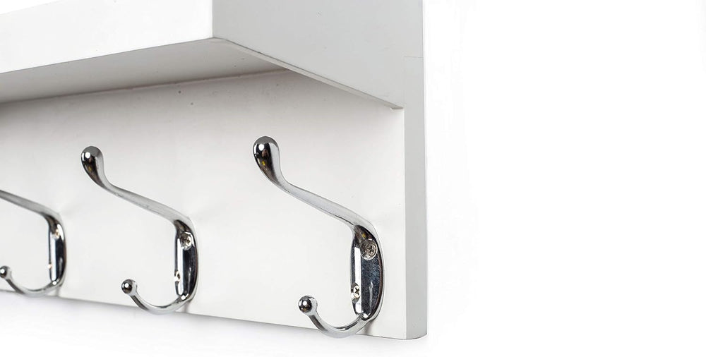 ZGZD White Wall Mounted Coat Rack with Shelf Entryway Hanging Shelves with 4 ...