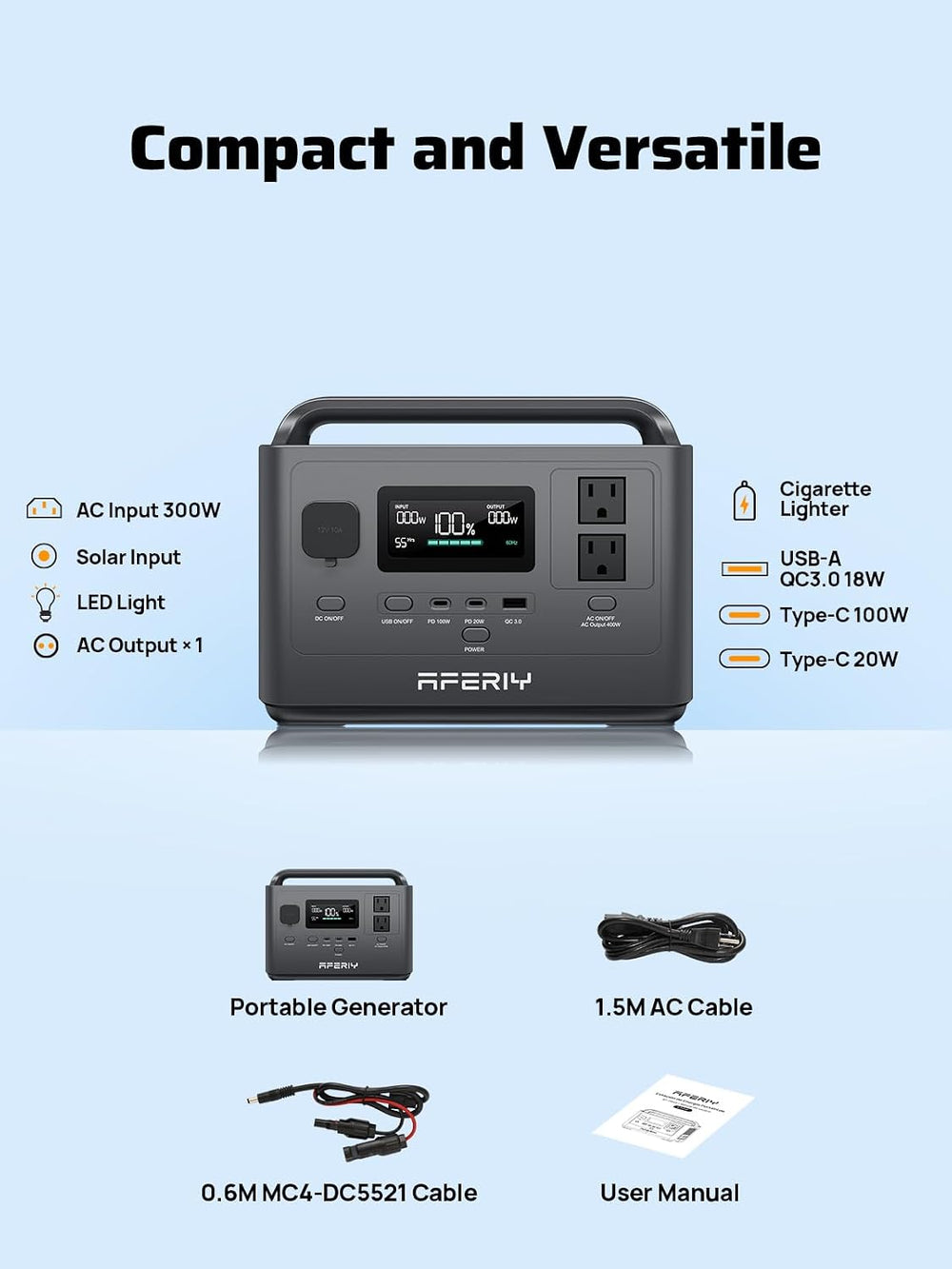 AFERIY Portable Power Station 800W Peak/400W Rated,45min Fast Charging, 80000...