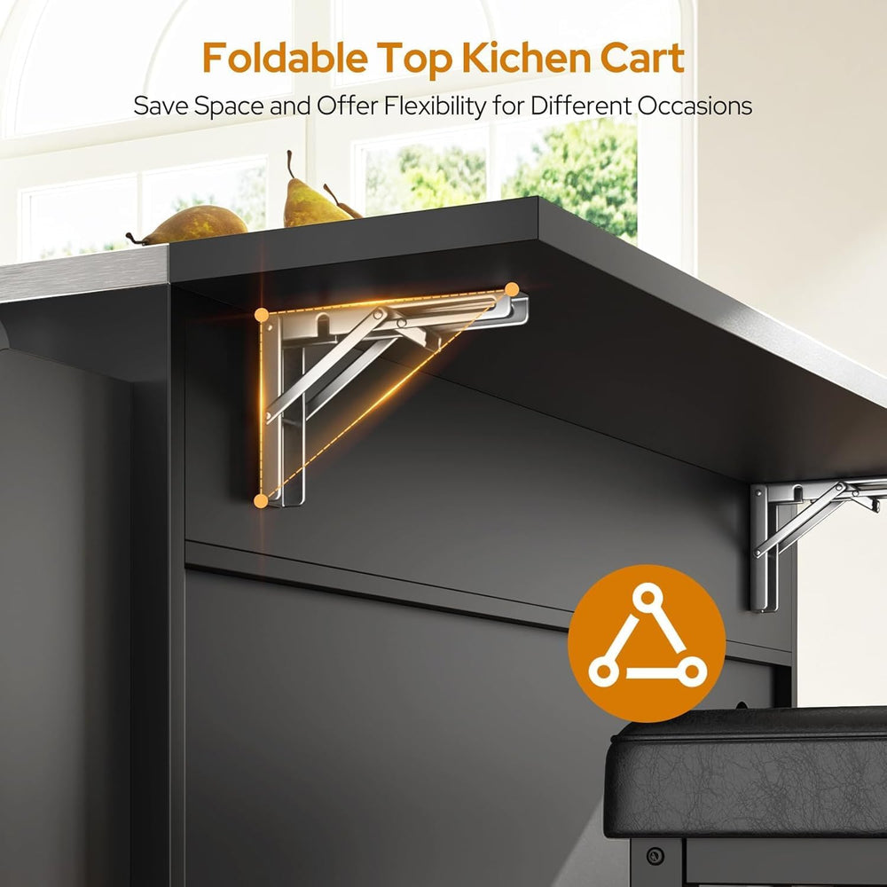 Concho 41" Kitchen Island with Stainless Steel Countertop and Seating Black