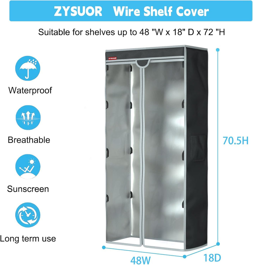Waterproof Dustproof Shelf Cover for Wire Rack, Fits 48"Wx18"Dx72&q...