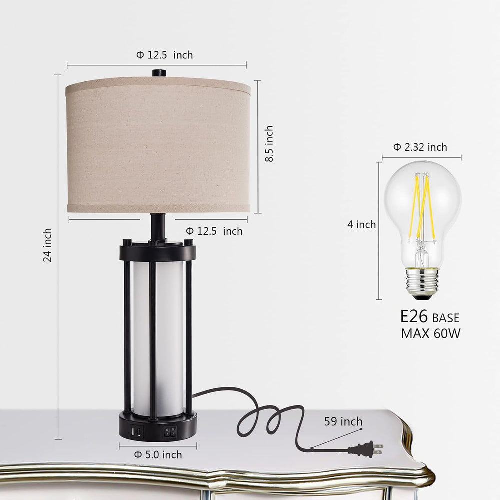 RORIA Set of 2 Modern Table Lamps for Living Room with 2 USB Ports, White Fro...
