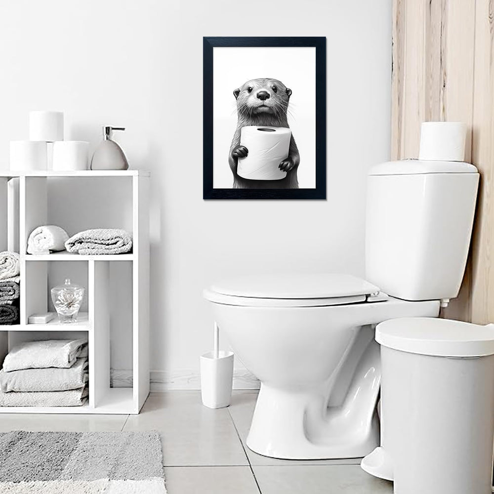 Black and White Bathroom Wall Art, Funny Bathroom Wall Decor, Toilet Paper in...