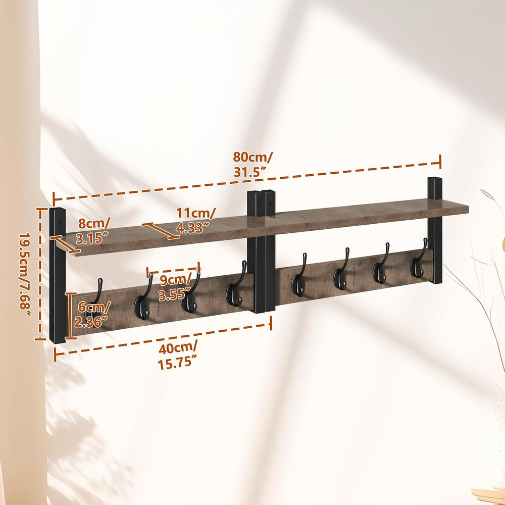 YMYNY Coat Rack Wall Mount with Shelf and Hooks, Silver Gray UHWS001Y-2