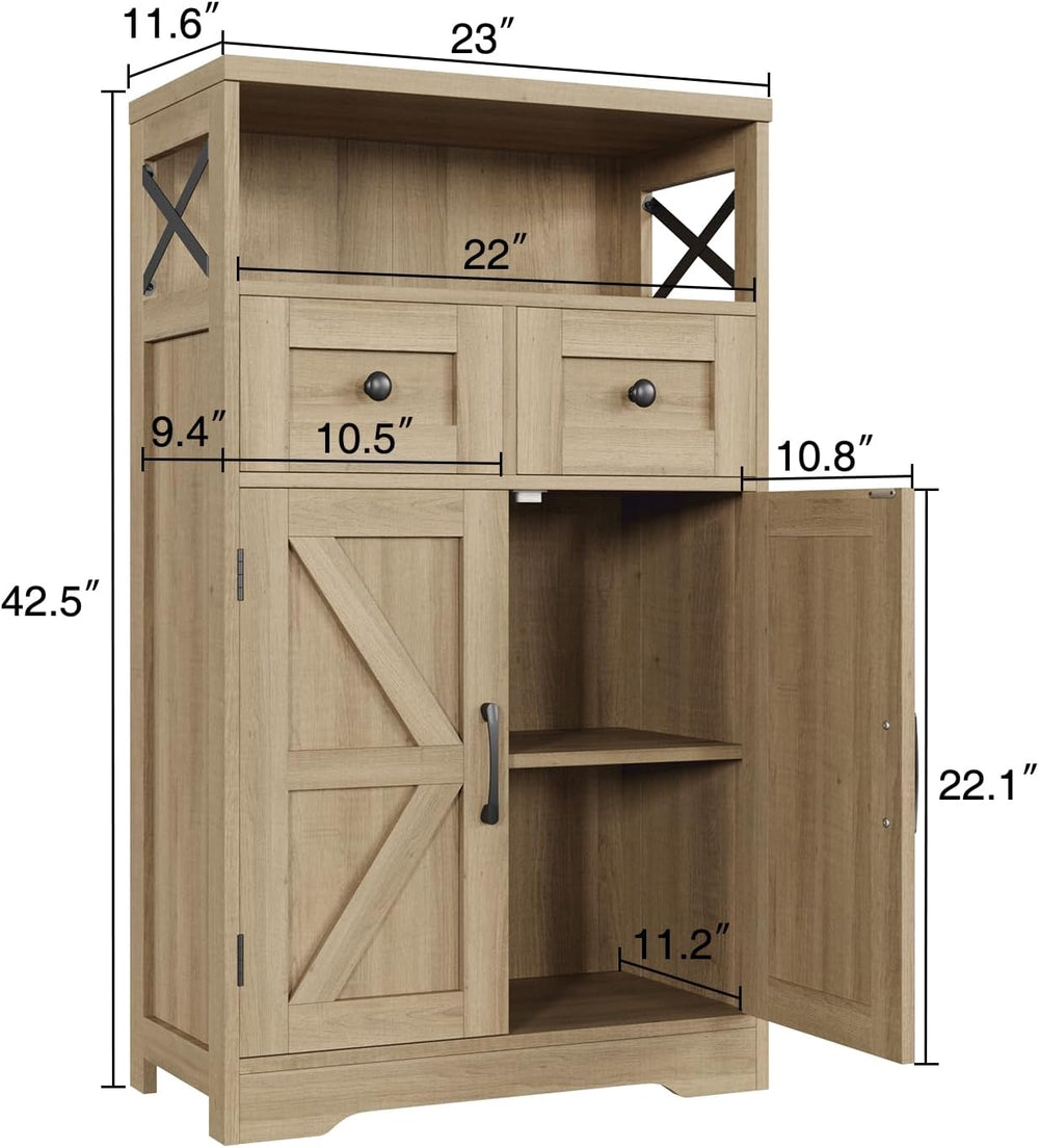 Farmhouse Accent Storage Cabinet with Drawers, Small Kitchen Pantry Cabinet