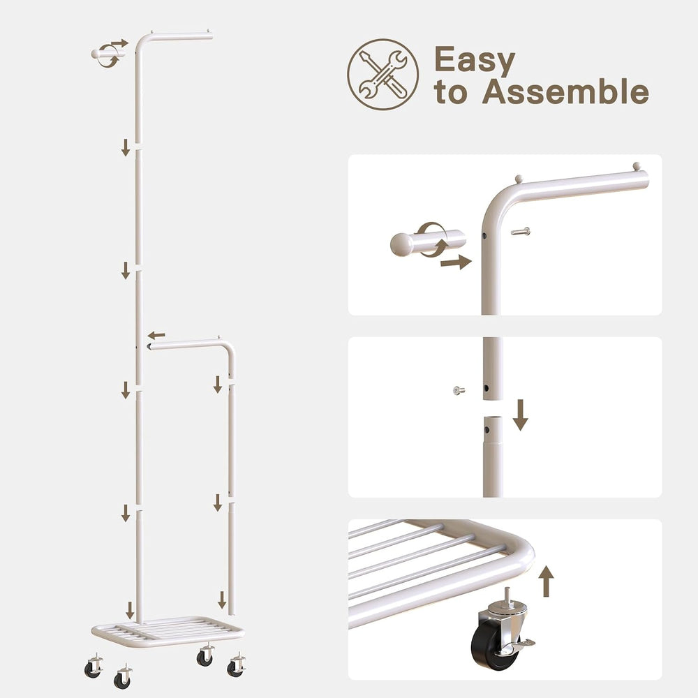 Small Rolling Clothing Rack with Shelf, Narrow Clothes Rack with Wheels