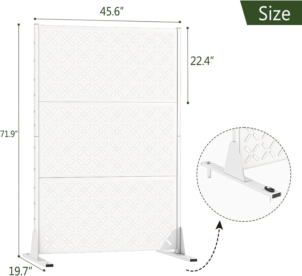 72" Outdoor Privacy Screen, Freestanding Metal Fence Panel for Patio Deck