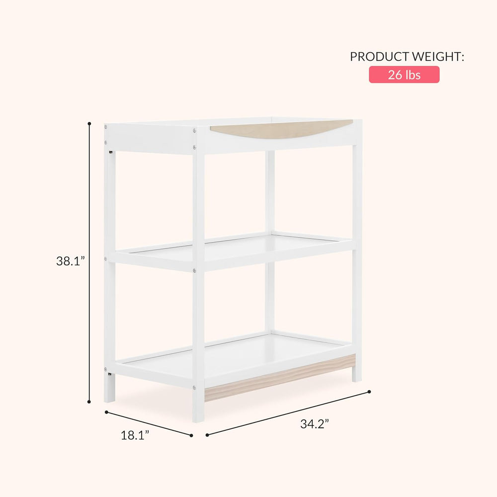 Dream On Me Emerson Changing Table with Shelves, White & Vintage White Oak
