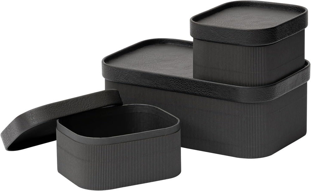 LA JOLIE MUSE Decorative Storage Boxes with Lids Faux Leather, Black 3 Pack