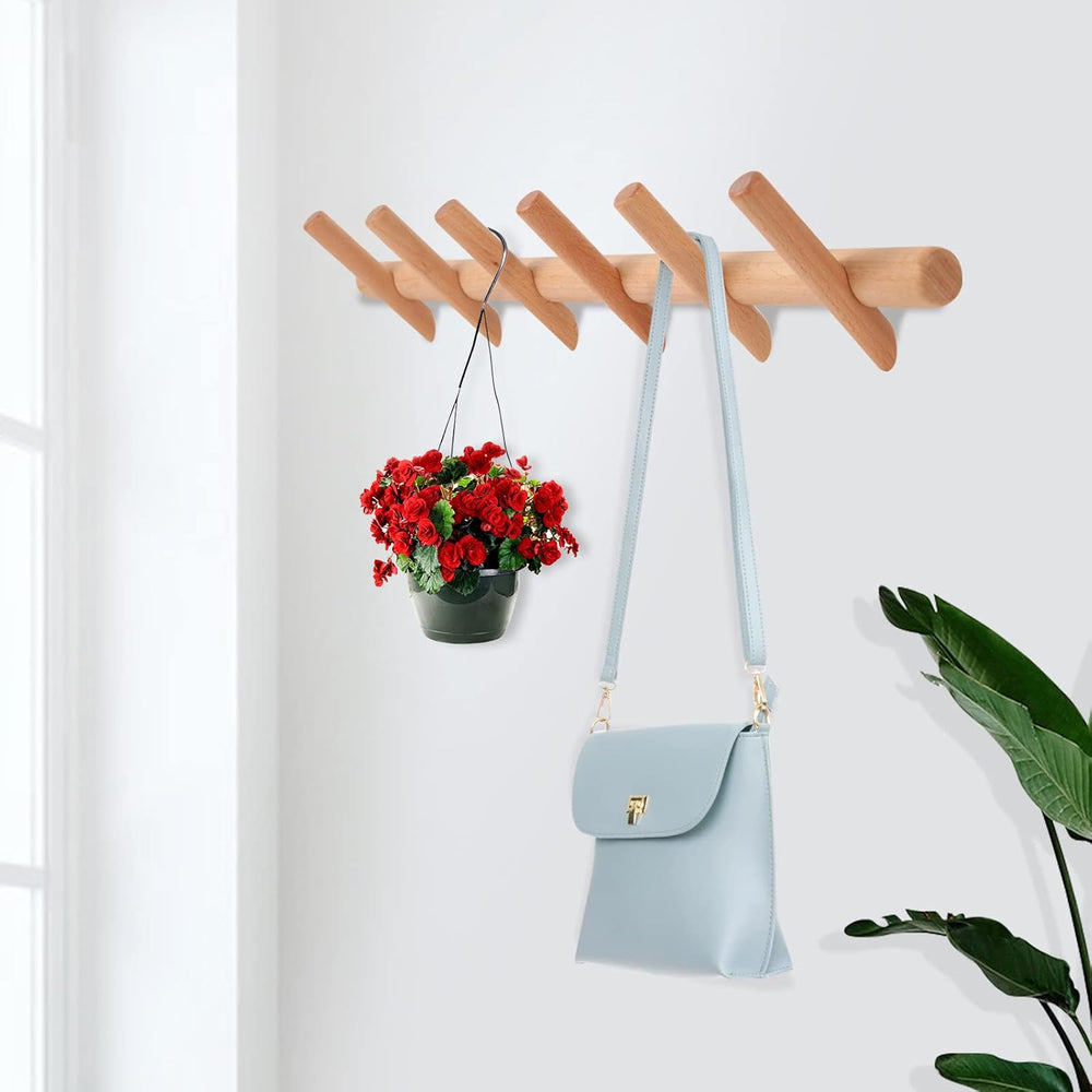 KYSMOTIC Wood Coat Rack Wall Mount Wooden Hat Rack (Beech Wood, 6Hooks)