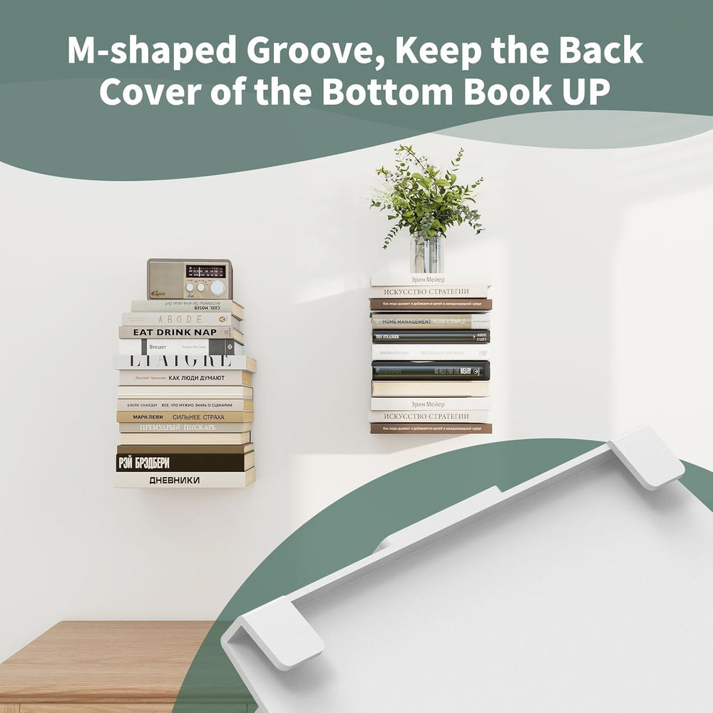 Mefirt Invisible Floating Bookshelves for Wall, 6 Tier Vertical Spine Book To...
