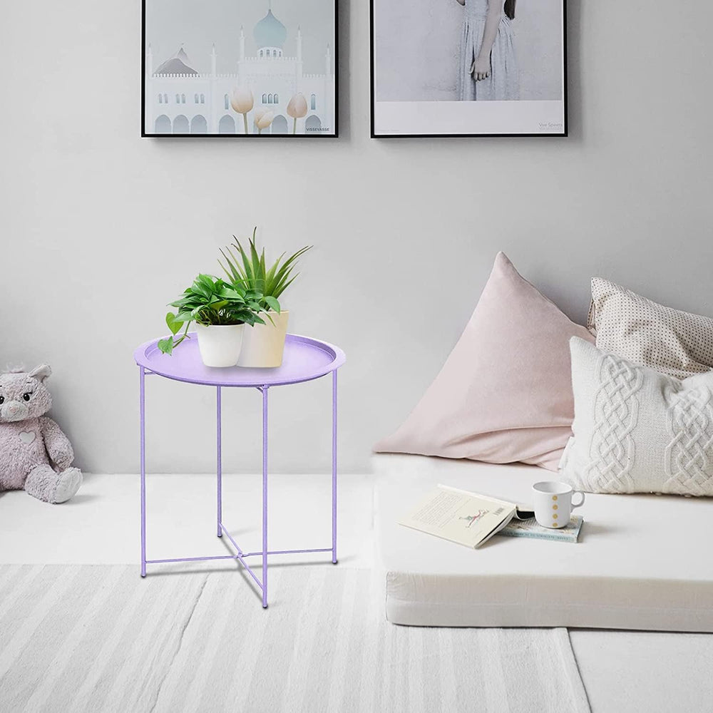 Garden 4 you End Table 2 PCS Metal Side Table Purple Round Folding Tray Cyan ...