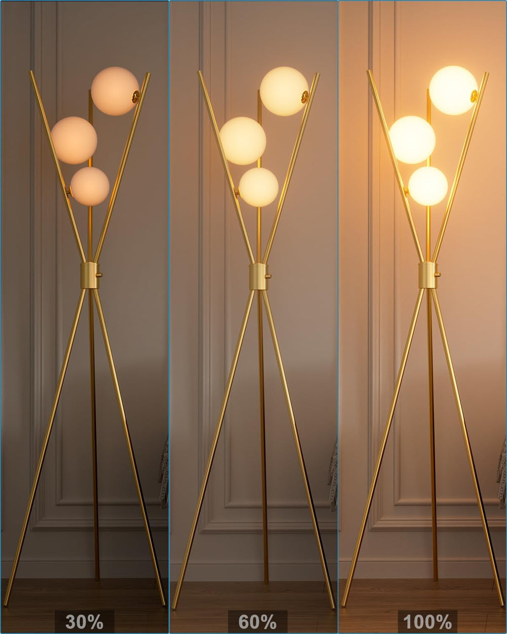 Lightdot Gold Tripod Floor Lamp Stepless Dimmable Globe Floor Lamp Modern