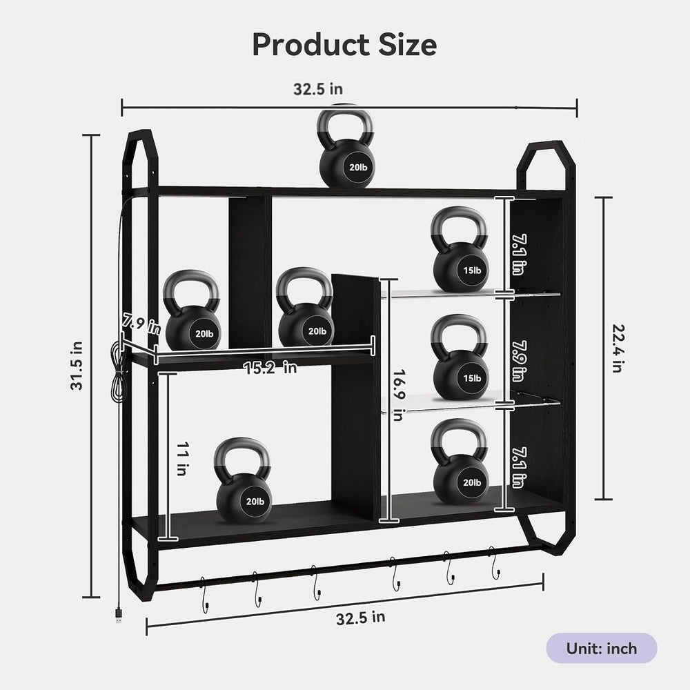 ELECWISH 34" Gaming Floating Shelves for Wall, LED Display Rack, Black