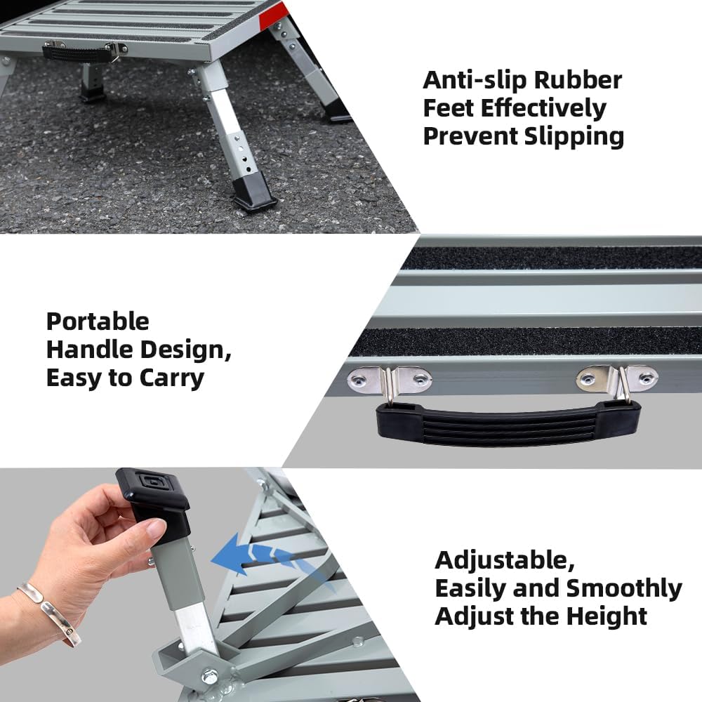 Homeon Wheels Adjustable Iron RV Step Stool, Folding Non-Slip Platform