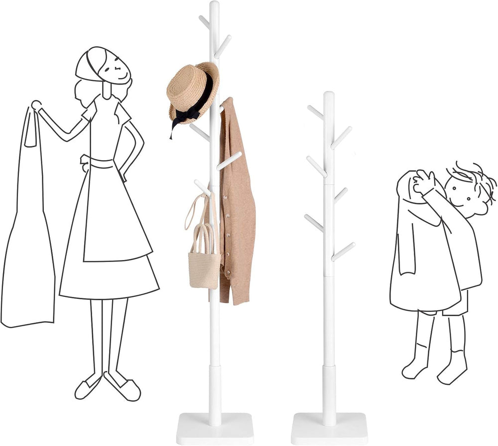 VASAGLE Solid Wood Coat Rack, Free Standing, 8 Hooks, 3 Height Options