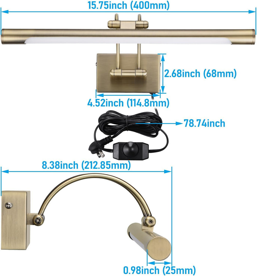 LEONLITE 3CCT Dimmable LED Picture Light, CRI90, Adjustable, Antique Brass