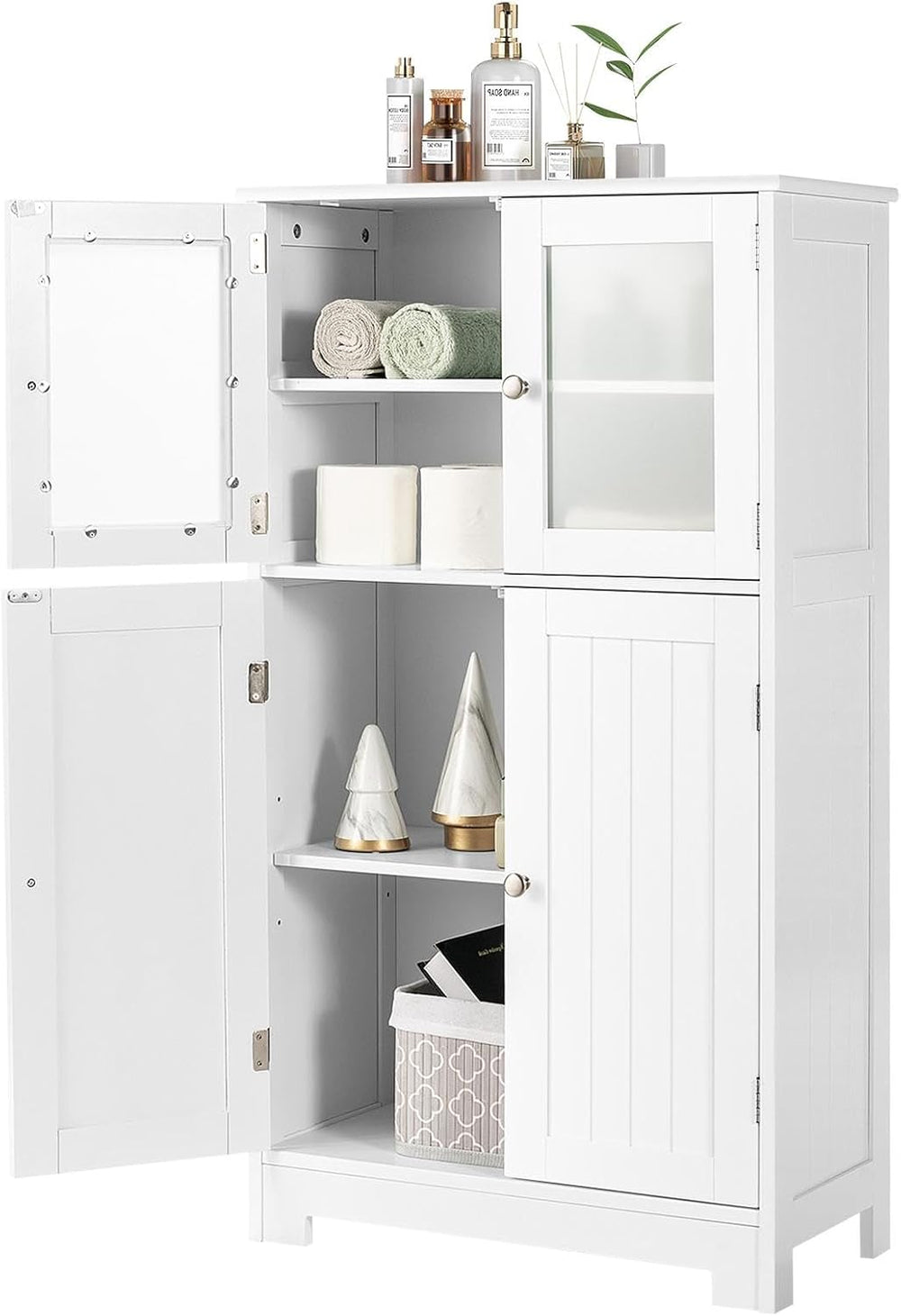 MAT EXPERT Bathroom Cabinet Storage w/Frosted Tempered Glass Doors & 3 Le...