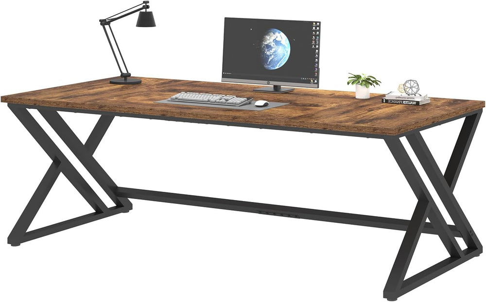LVB 78.7" Computer Desk, Industrial Extra Long Wood Home Office Desk Brown