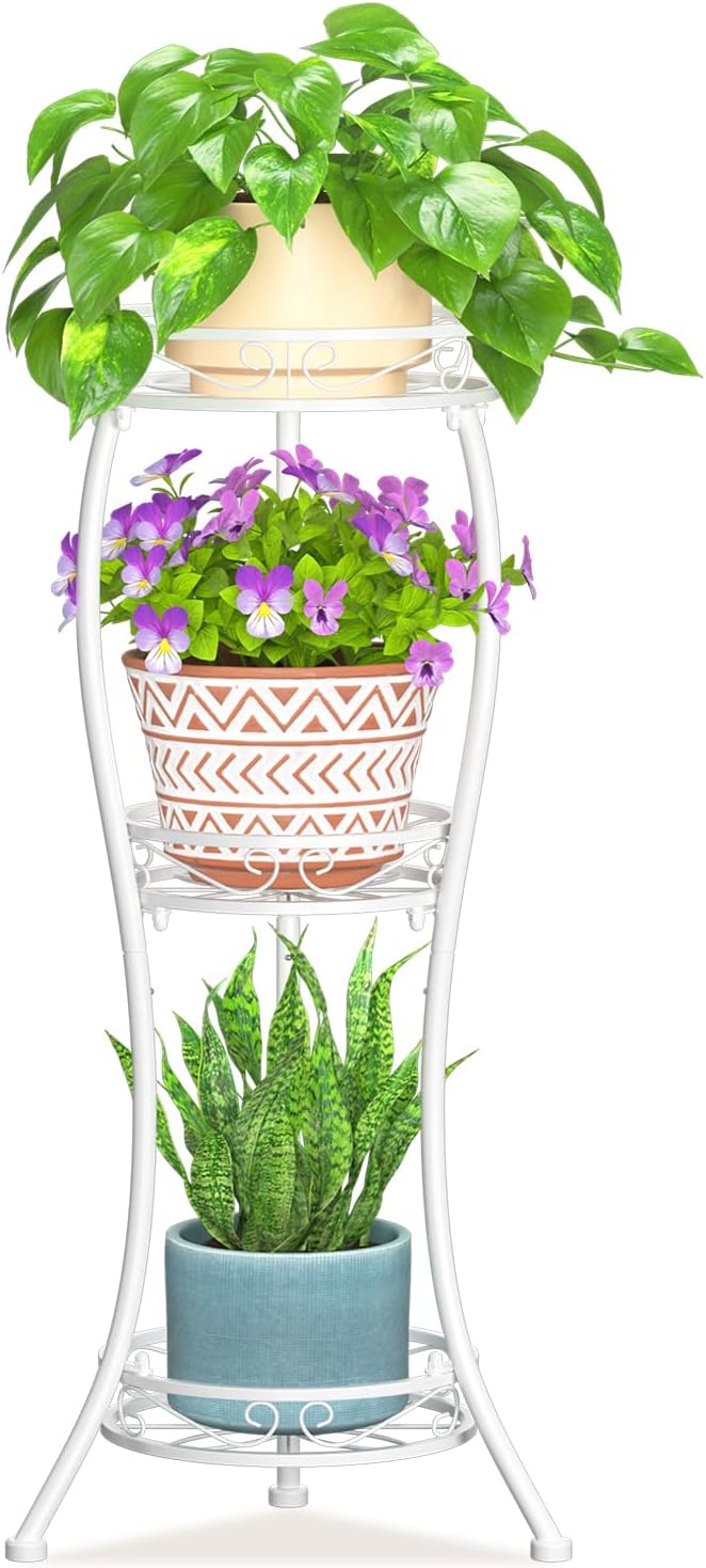 LASZOLA 3 Tiers Metal Corner Plant Flower Stand Tall Indoor Outdoor, White