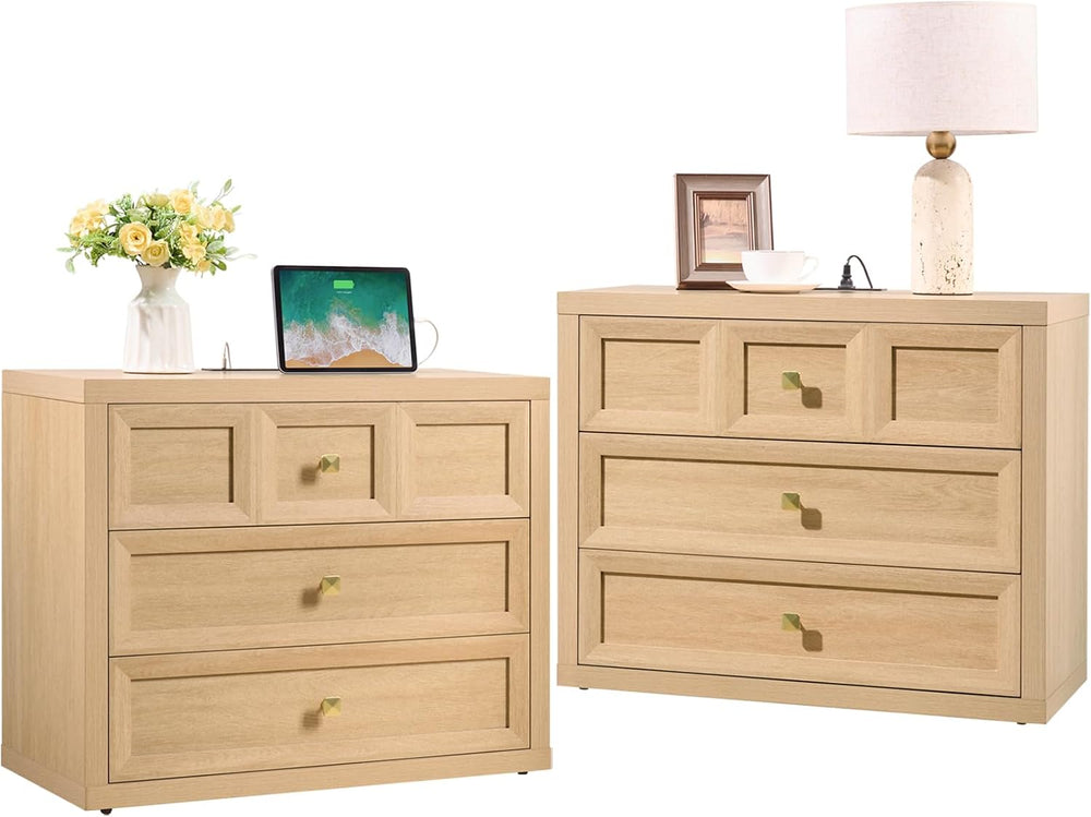 3 Drawers Nightstand Set of 2 W/Charging Station, 30.7" W King Size Beds...
