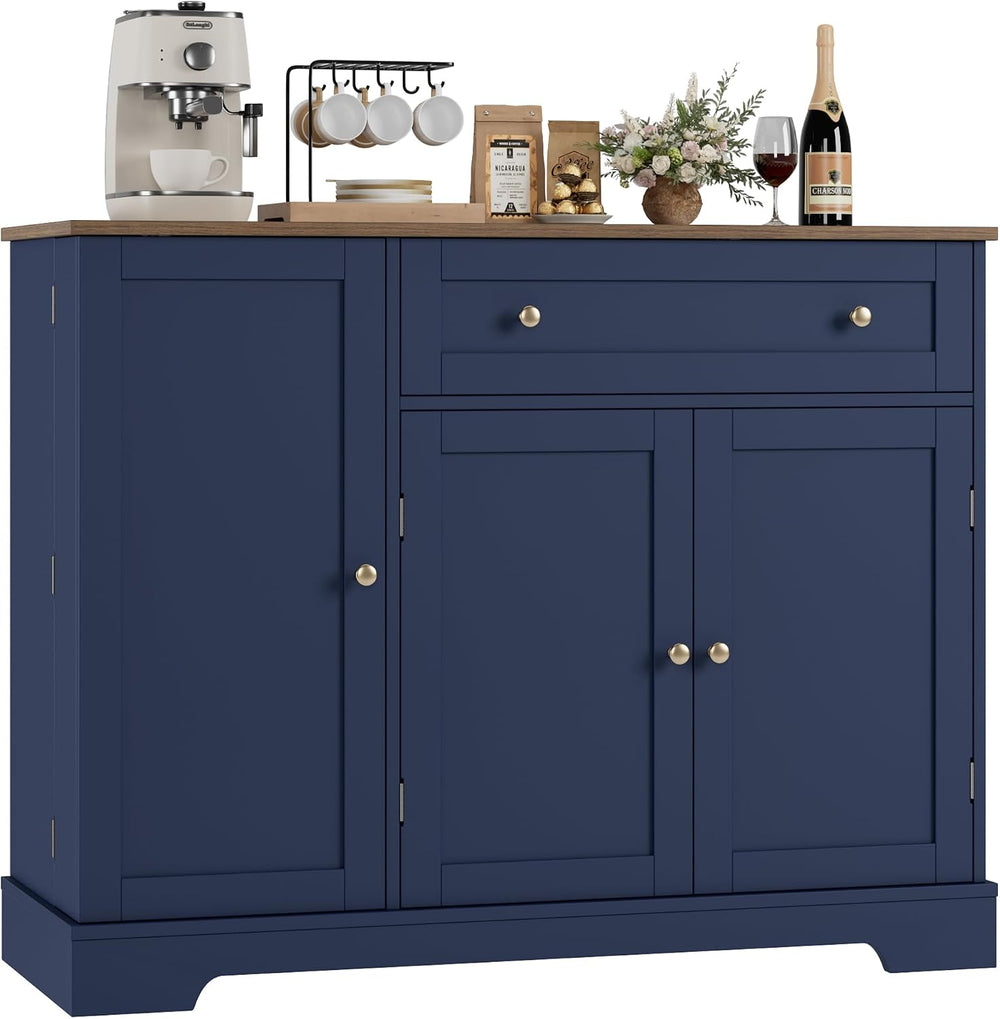 HOSTACK 41" W Kitchen Sideboard Buffet Cabinet, Small Coffee Bar, Blue