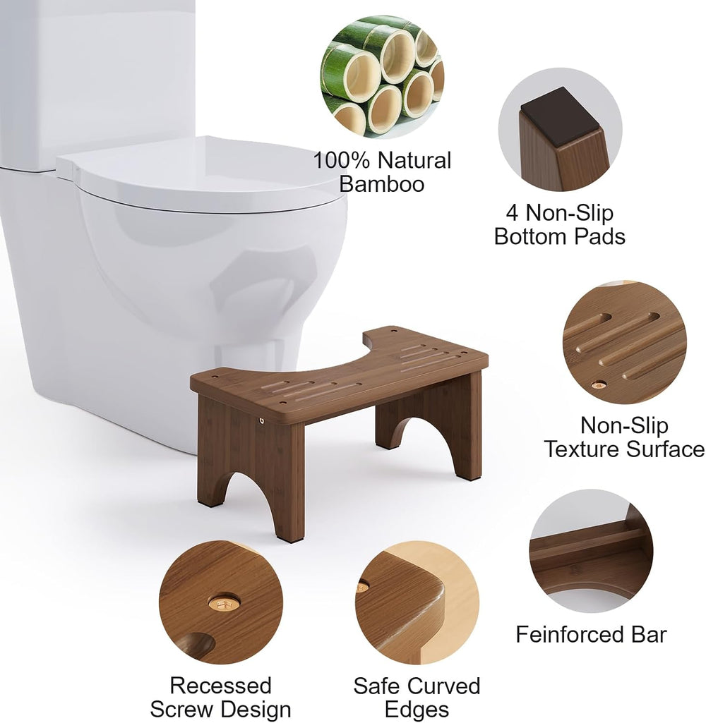 2 Pack Wood Squatting Potty Stool for Adults, Bamboo Toilet Stool Squat